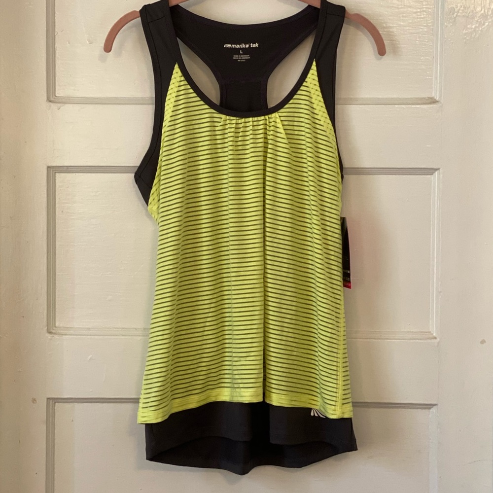 Marika Workout Racerback Tank Top Grey/Gray Neon Yellow Size Large